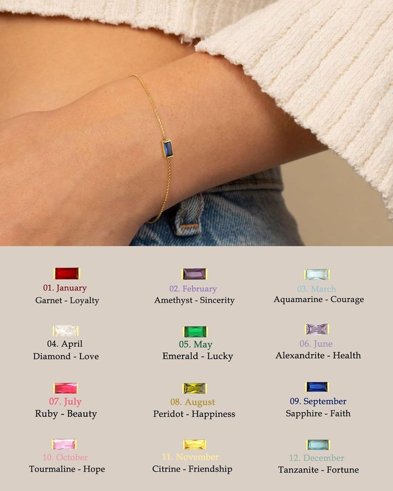 FUNEIA Birthstone Gold Bracelets for Women Non Tarnish Trendy Dainty 14K Gold Plated Bracelet Stack Stackable Blue Green May Emerald Friendship Bracelets Jewelry Gifts for Mom Best Friend - Image 3